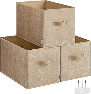 SONGMICS Cajas de Almacenaje Plegables de Tela Beige Arena
